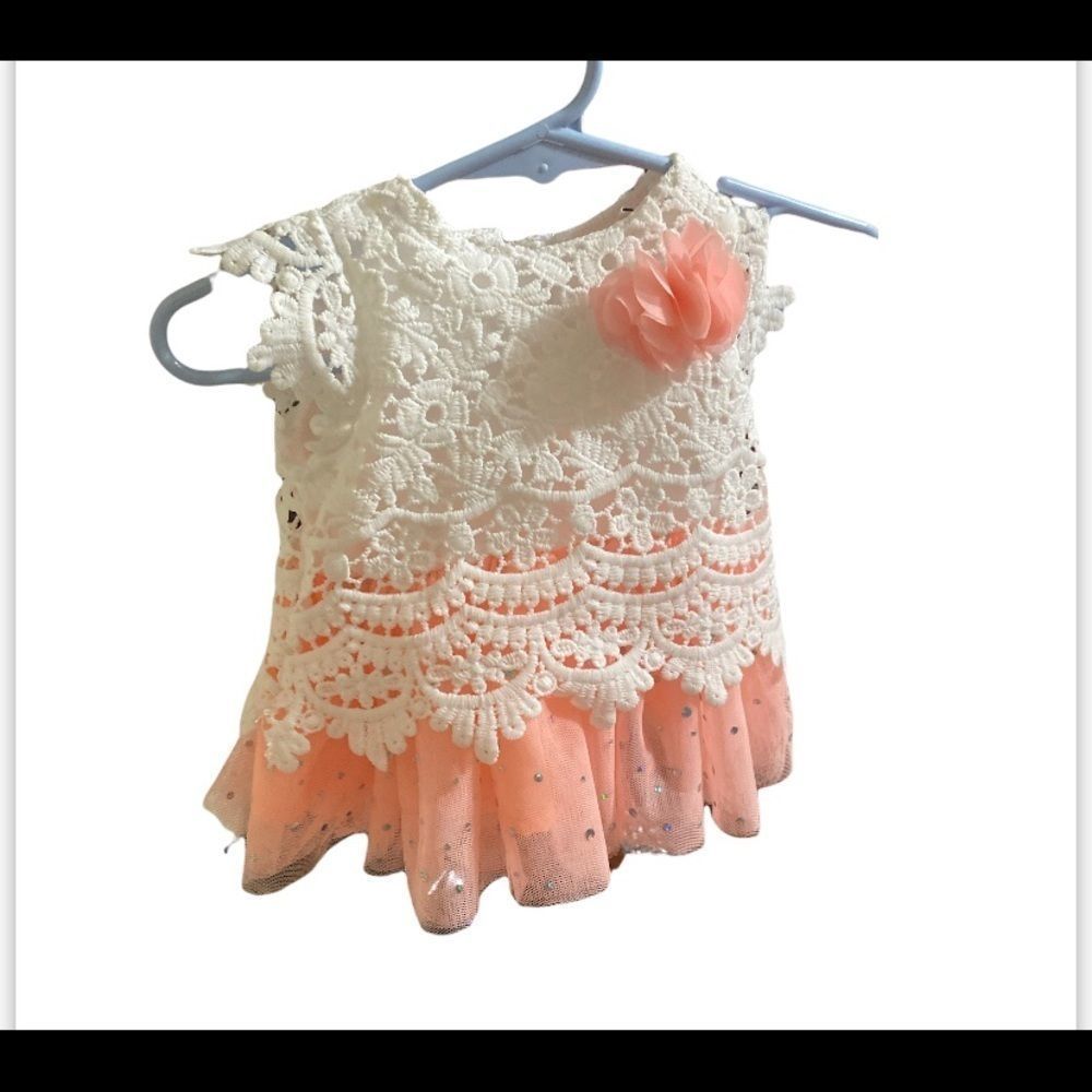 Little Loss Baby White & Coral Tulle Bottom Dress Size 3/6  Months